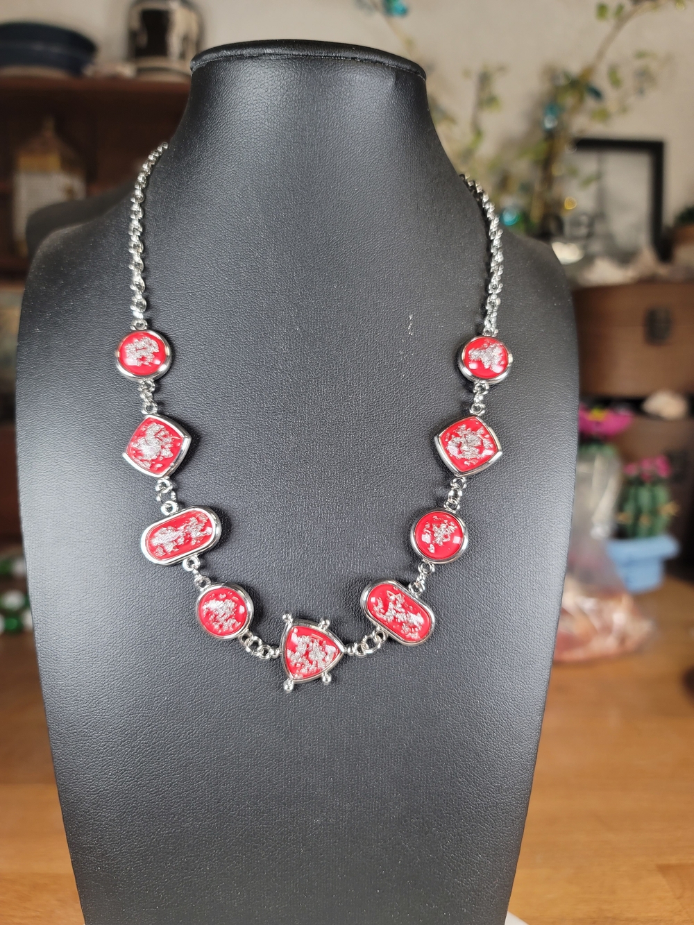 paparazzi Red and Silver Enamel Link Necklace
